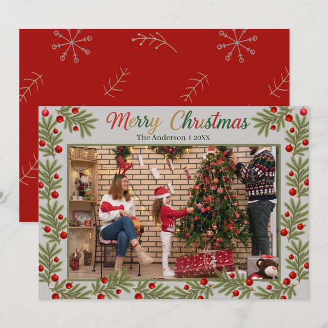 Merry Christmas Photo Card – Personalized Holiday  Dankeskarte (Vorne/Hinten)