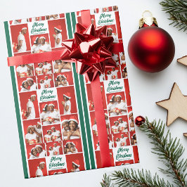 Merry Christmas Photo Collage 2025 Green Script Geschenkpapier