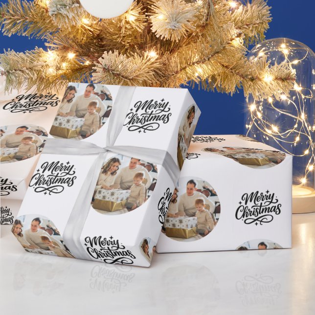 Merry Christmas Photo Collage Personalized  Geschenkpapier (Feiertage)