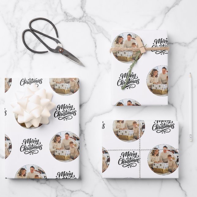 Merry Christmas Photo Collage Personalized  Geschenkpapier Set (Vorderseite)