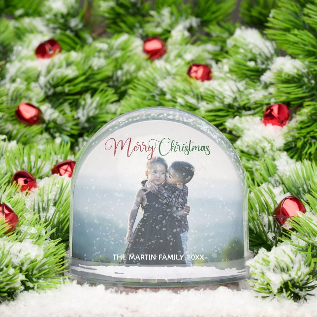 Merry Christmas Photo Red Green Script Overlay Schneekugeln (Weihnachten)