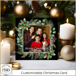 Merry Christmas Photo Wreath Botanical Square Card