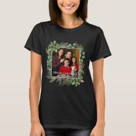 Merry Christmas Photo Wreath Botanical T-Shirt