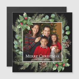 Merry Christmas Photo Wreath Magnetic Card Magnetkarte