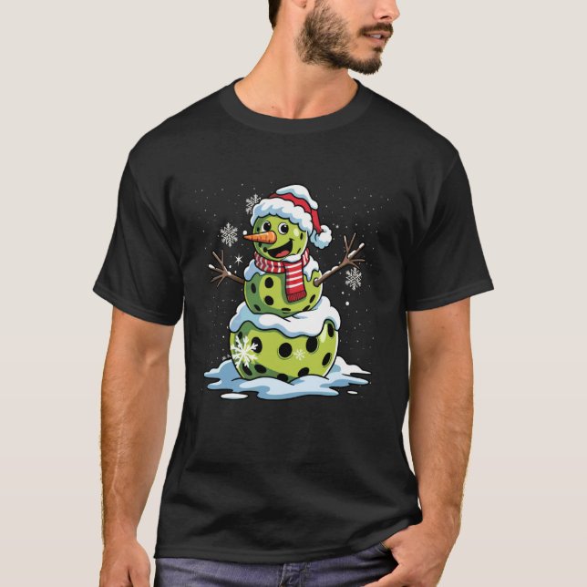 Merry Christmas Pickleball Snowman Santa Hat Xmas  T-Shirt (Vorderseite)