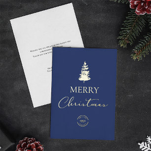 Merry Christmas Pine Company Logo Blue Gold Folien Feiertagskarte