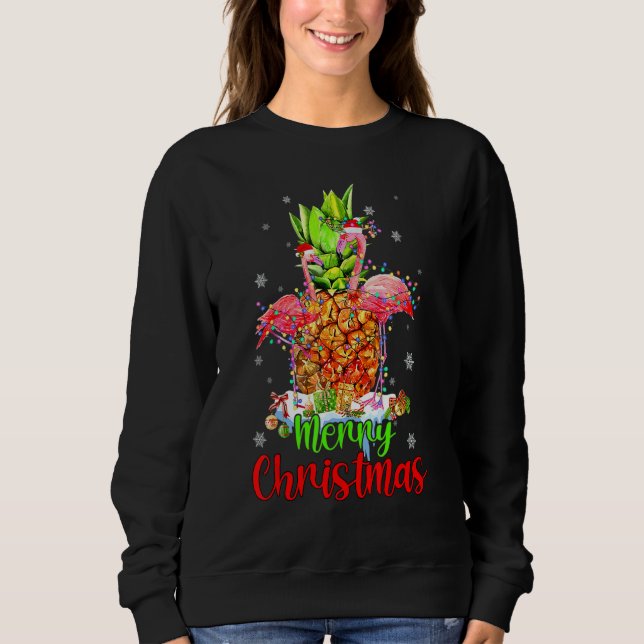 Merry Christmas Pineapple Flamingo  Xmas Sweatshirt (Vorderseite)