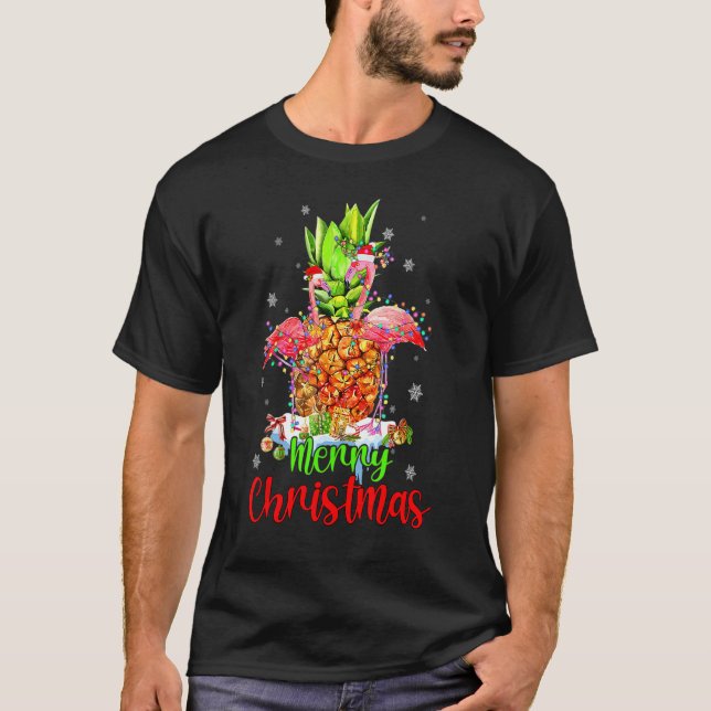 Merry Christmas Pineapple Flamingo  Xmas T-Shirt (Vorderseite)