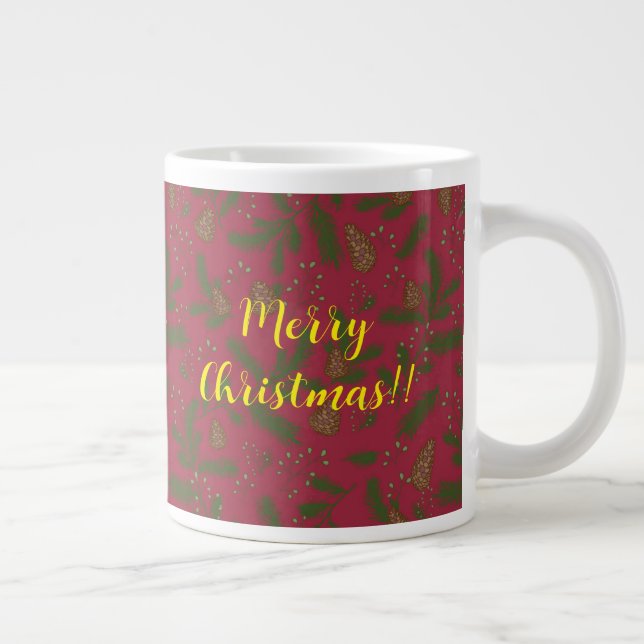 Merry Christmas Pinecones & Sprigs Jumbo-Tasse (Rechts)