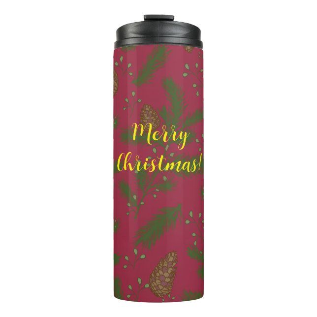 Merry Christmas Pinecones & Sprigs Thermal Tumbler Thermosbecher (Vorderseite)