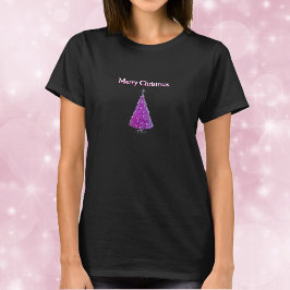 Merry Christmas Pink Silver Sparkle Like Tree T-Shirt