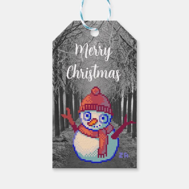 Merry Christmas pixelart, Pixel Art Geschenkanhänger (Vorderseite)