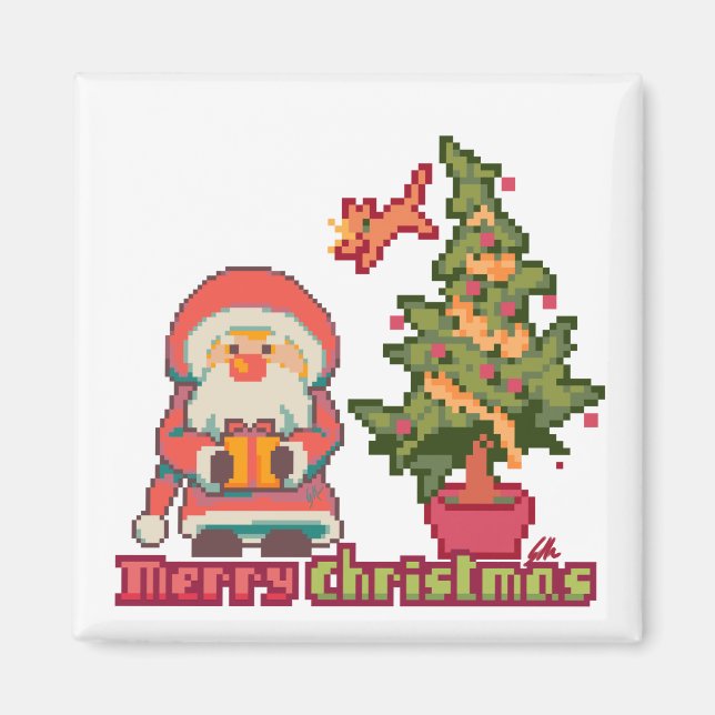 Merry Christmas Pixelart, Pixel Art Magnet (Vorne)