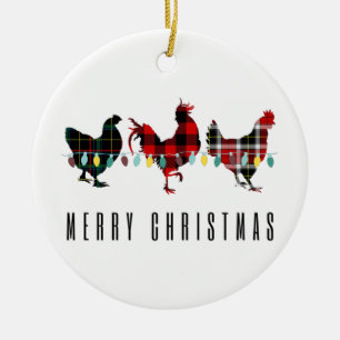 Merry Christmas Plaid Chickens Christmas Keramik Ornament