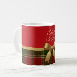 Merry Christmas Plaid Mug with Gold Bow Kaffeetasse