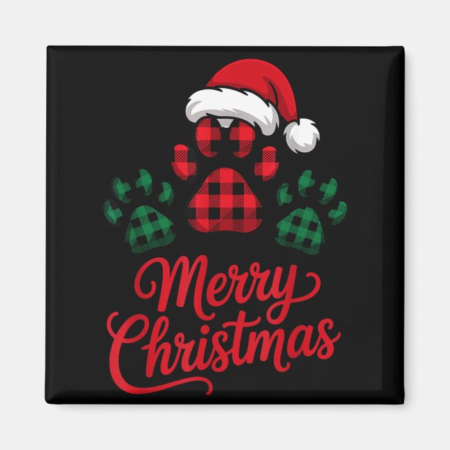 Merry Christmas Plaid Paw Pet Owners Holiday Dog L Magnet (Vorne)