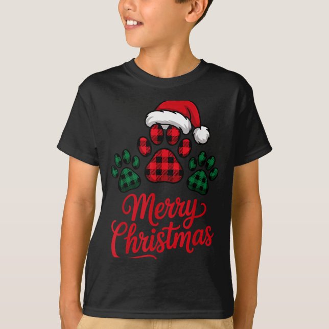 Merry Christmas Plaid Paw Pet Owners Holiday Dog L T-Shirt (Vorderseite)