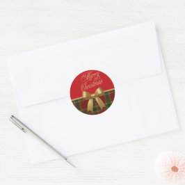 Merry Christmas Plaid Sticker with Gold Bow