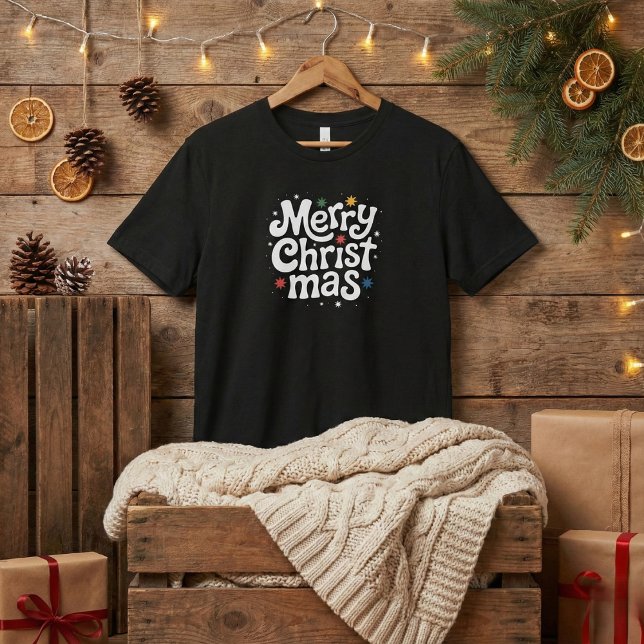Merry Christmas Playful Script Mens Black T-Shirt (Von Creator hochgeladen)