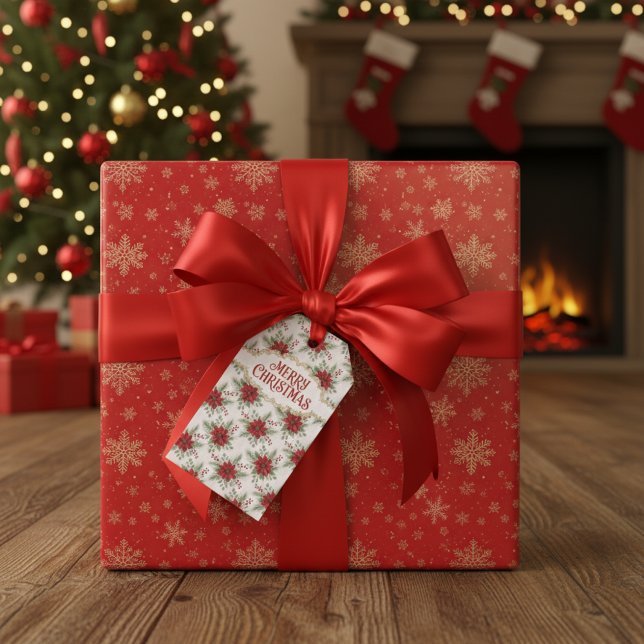 Merry Christmas Poinsettia Festive Red Floral      Geschenkanhänger (Merry Christmas Poinsettia Gift Tags - Festive Red Floral Holiday Tags)