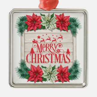 Merry Christmas Poinsettia Flowers  Ornament Aus Metall