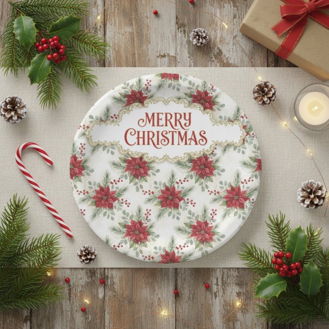 Merry Christmas Poinsettia Paper Plates Pappteller (Merry Christmas Poinsettia Paper Plate)