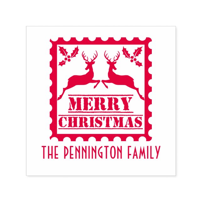 Merry Christmas Postage Stamp Family Name Permastempel (Design)
