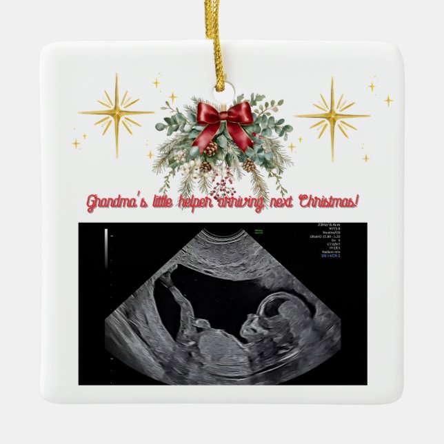 Merry Christmas Pregnancy Ultrasound Photo Grandma Keramikornament (Vorderseite)