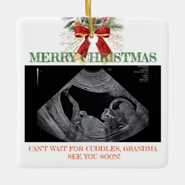 Merry Christmas Pregnancy Ultrasound Photo Grandma Keramikornament (Vorderseite)