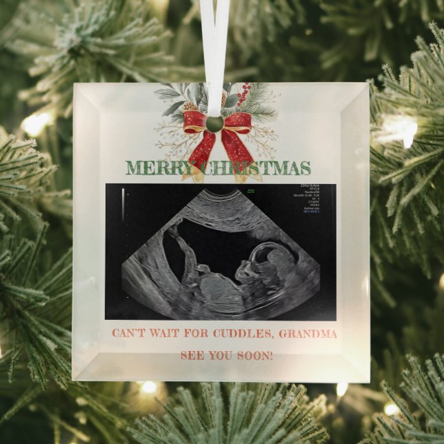 Merry Christmas Pregnancy Ultrasound Photo Grandma Ornament Aus Glas (Insitu)