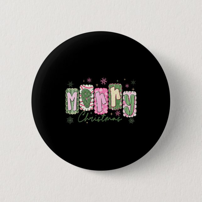 Merry Christmas Preppy Girly Girl Women Kids Xmas  Button (Vorderseite)