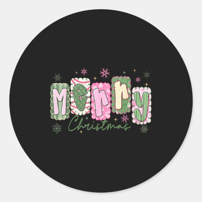 Merry Christmas Preppy Girly Girl Women Kids Xmas  Runder Aufkleber (Vorderseite)