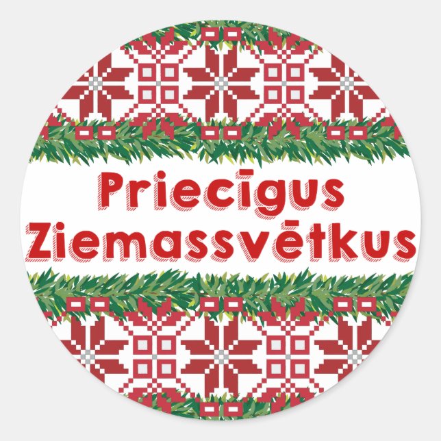 Merry Christmas Priecīgus Ziemassvētkus Runder Aufkleber (Vorderseite)