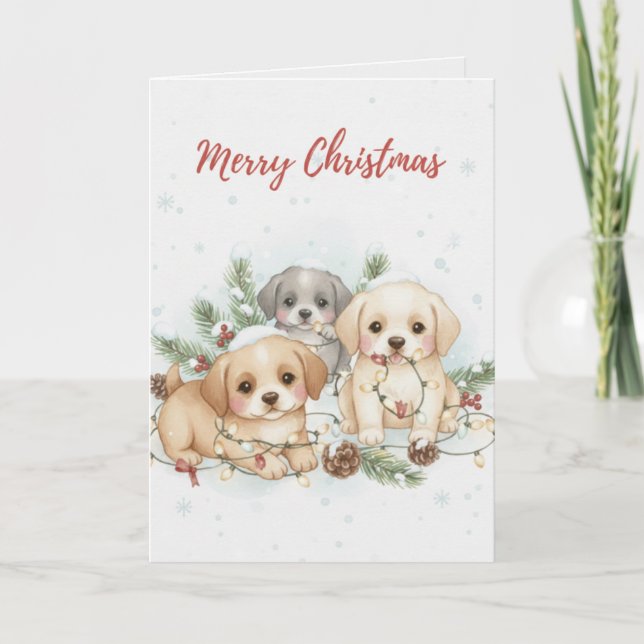 Merry Christmas Puppies Card Cute Dog Lover card Karte (Vorderseite)