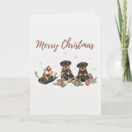 Merry Christmas Puppies Card Three Christmas Pup Feiertagskarte