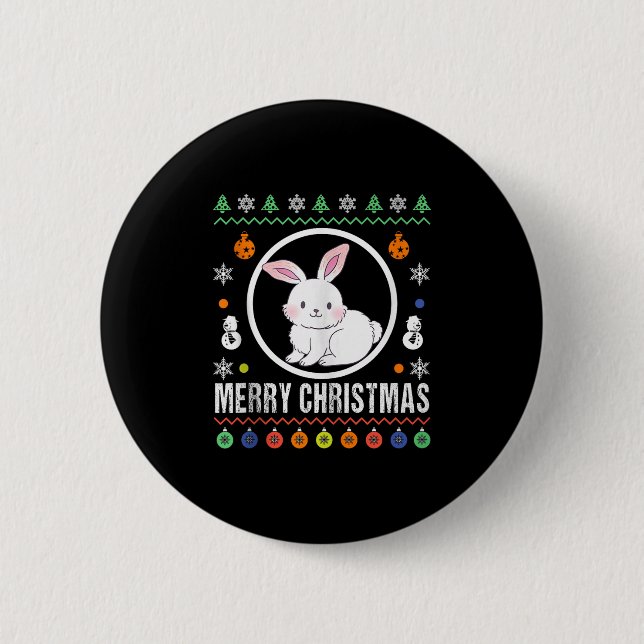 Merry Christmas Rabbit Ugly Sweater Xmas Knit Tank Button (Vorderseite)