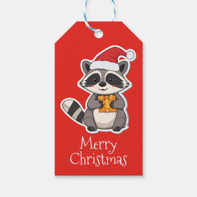 Merry Christmas Raccoon Geschenkanhänger (Vorderseite)