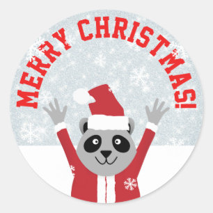Merry Christmas Raccoon Runder Aufkleber