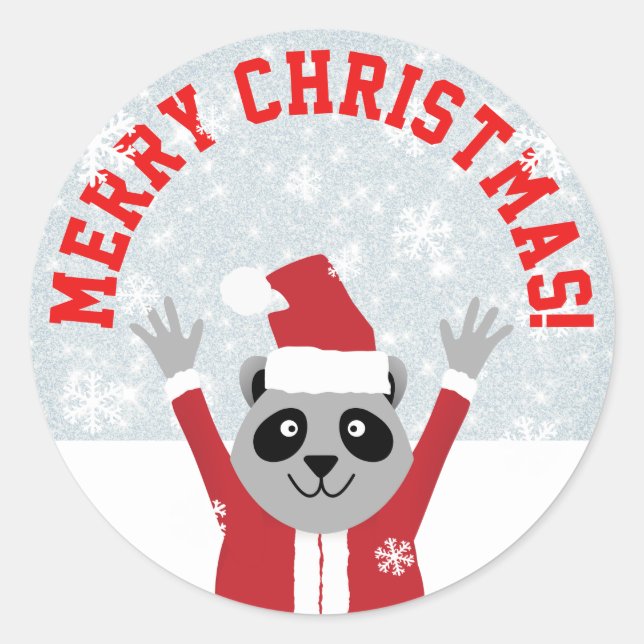 Merry Christmas Raccoon Runder Aufkleber (Vorderseite)