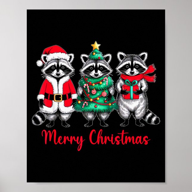 Merry Christmas Raccoon Santa Hat Xmas Animal Racc Poster (Vorne)