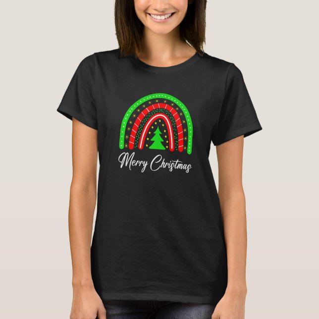 Merry Christmas Rainbow Xmas Tree Holidays Party T-Shirt (Vorderseite)