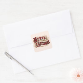 Merry Christmas - Red and Gold Quadratischer Aufkleber