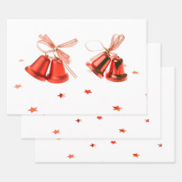 Merry Christmas Red Bells Decoration with text Geschenkpapier Set