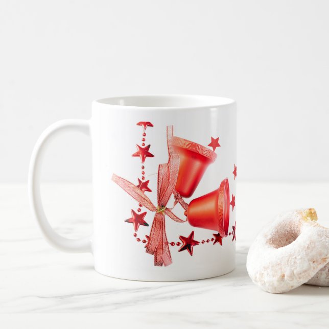 Merry Christmas Red Bells Dekoration mit Text Kaffeetasse (Mit Donut)