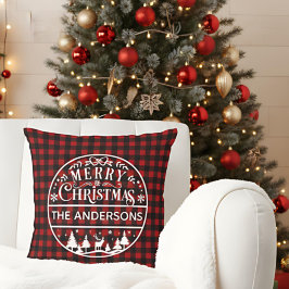 Merry Christmas Red & Black Plaid Custom Name Kissen
