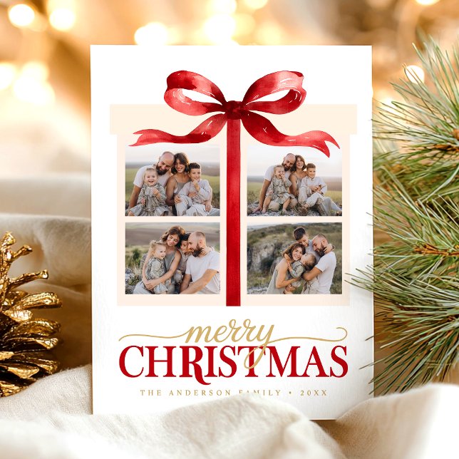 Merry Christmas Red Bow Feiertagspostkarte (Von Creator hochgeladen)