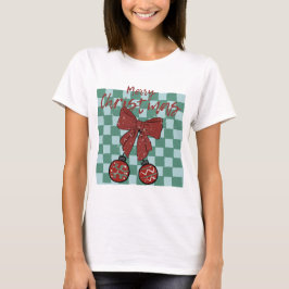 Merry Christmas Red Bow Ornaments Design T-Shirt