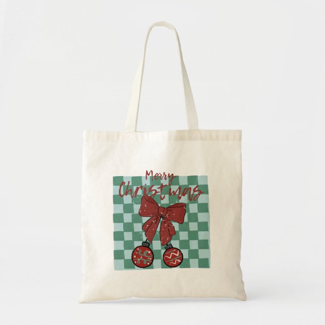 Merry Christmas Red Bow Ornaments Design Tragetasche (Vorne)