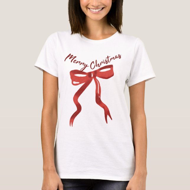 Merry Christmas Red Bow T-Shirt (Vorderseite)
