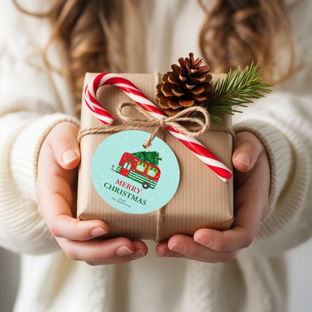 Merry Christmas Red Caravan Christmas Tree Custom  Geschenkanhänger (Von Creator hochgeladen)